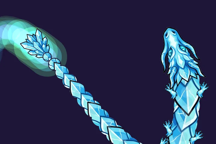 Frost leaving the Aurora Veil trail, a soft green and blue glow, behind its tail