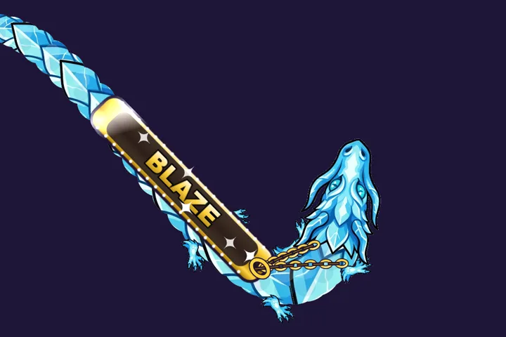 Frost, the ice dragon, wearing the Gold Name Chain with a player name on it