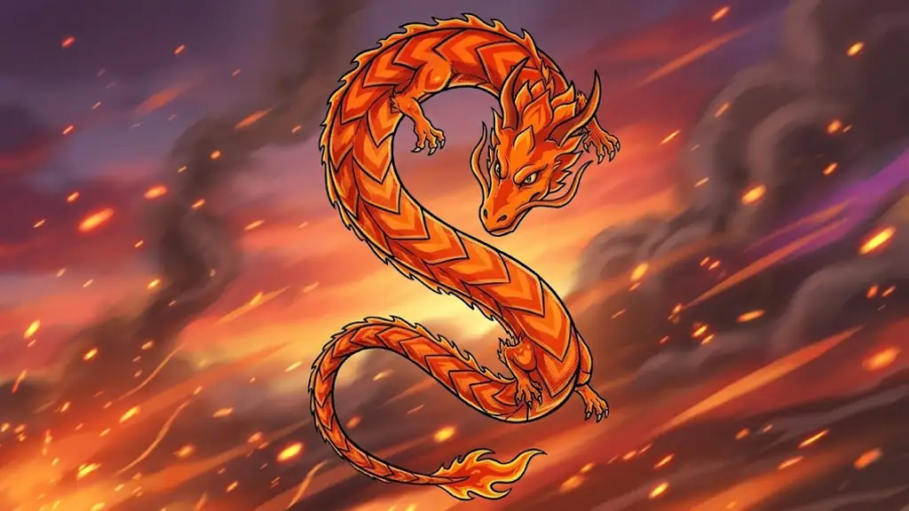 Inferno, the blazing orange fire dragon, diving through glowing embers