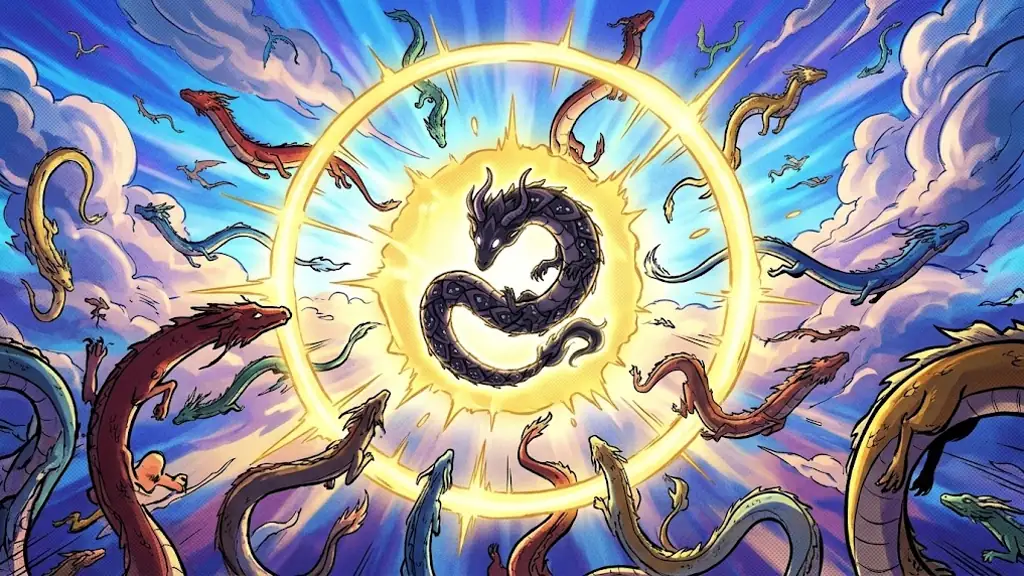 A golden shockwave ring exploding outward from the Ascended dragon, pushing smaller dragons away